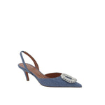 Amina Muaddi Camelia Sling 60 Printed Denim Pumps AM-8735199985876-EU36.5/US6.5