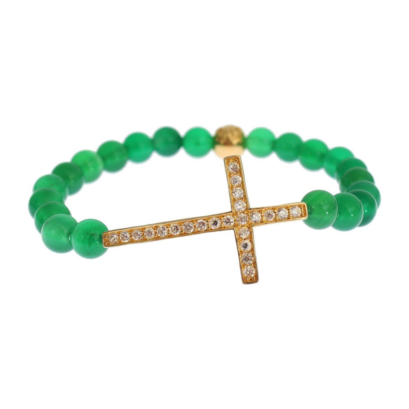 Nialaya Jade Stone Gold CZ Cross 925 Silver Bracelet SIG19015-3