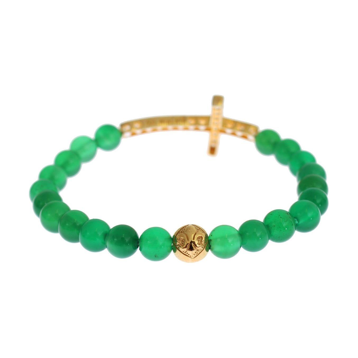 Nialaya Jade Stone Gold CZ Cross 925 Silver Bracelet SIG19015-3