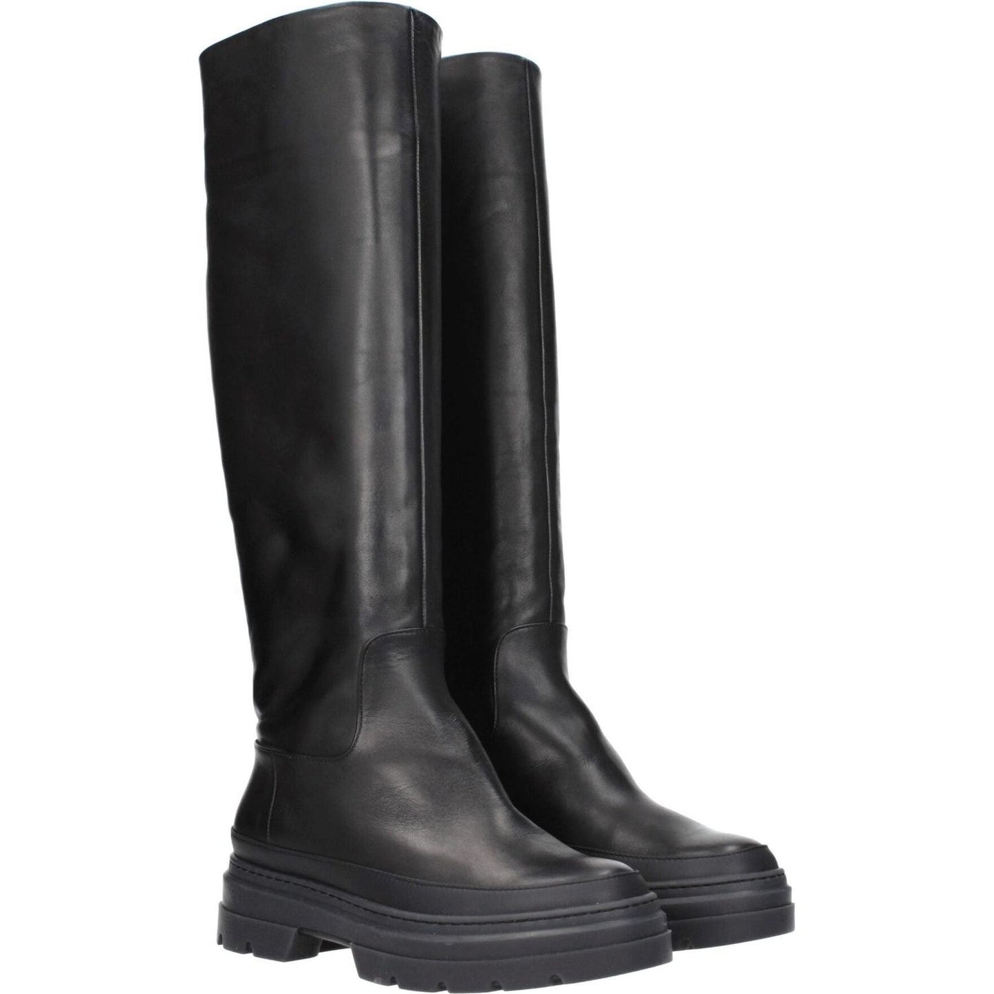 Max Mara Black Leather Over The Knee MA-8547247849737-EU37/US7