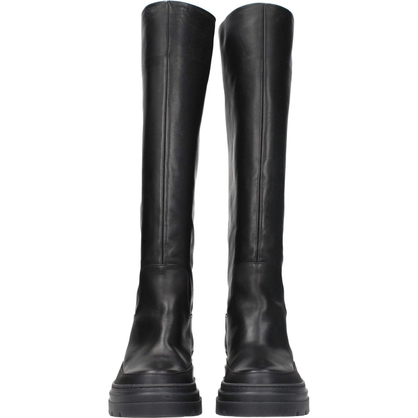 Max Mara Black Leather Over The Knee MA-8547247849737-EU37/US7