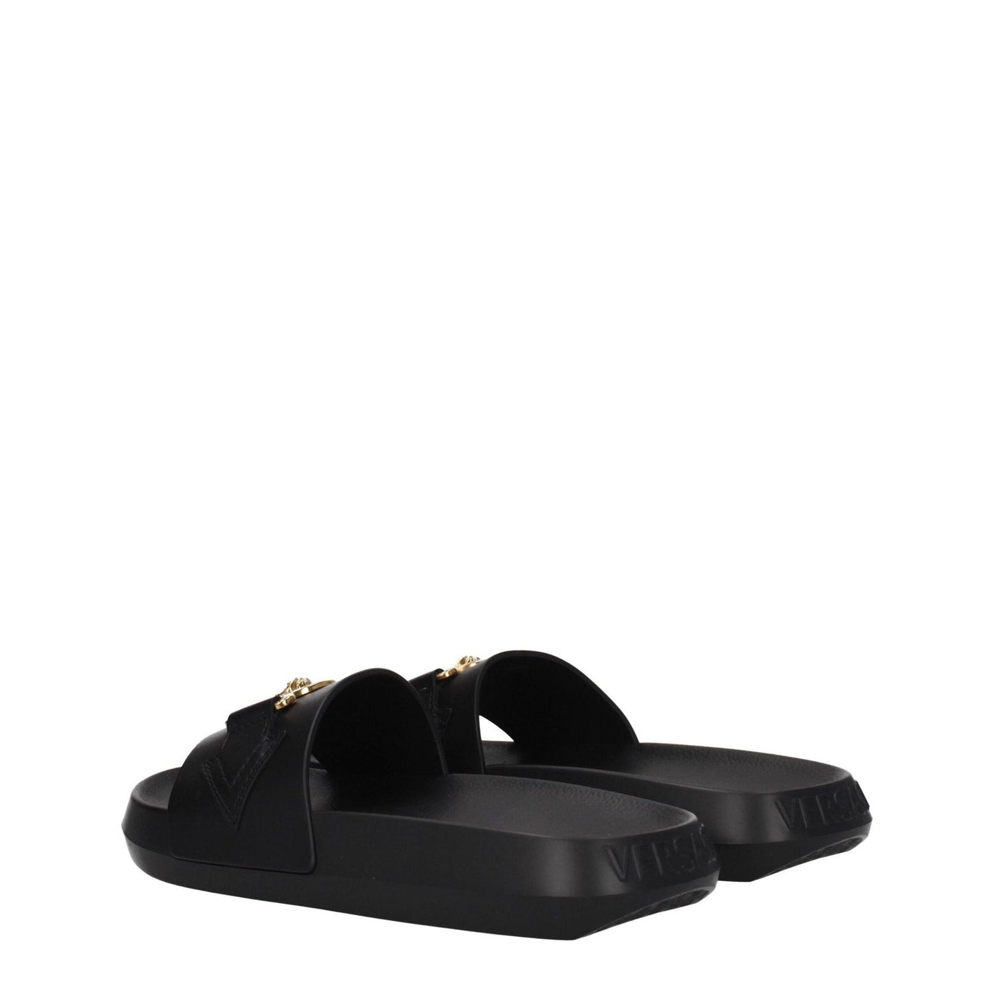 Versace Black Leather Slippers Sandals VE-8547404841225-EU35/US5