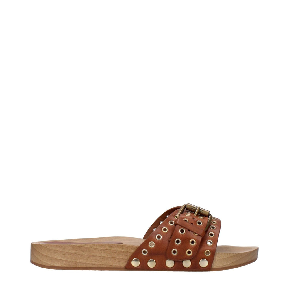 Isabel Marant Brown Leather Slippers Sandals IS-9288802730249-EU35/US5