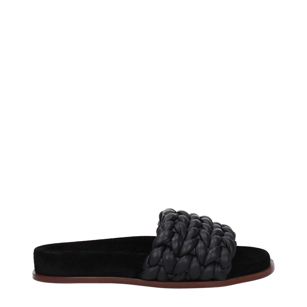 Chloé Black Leather Slippers Sandals CH-9304813175049-EU37/US7