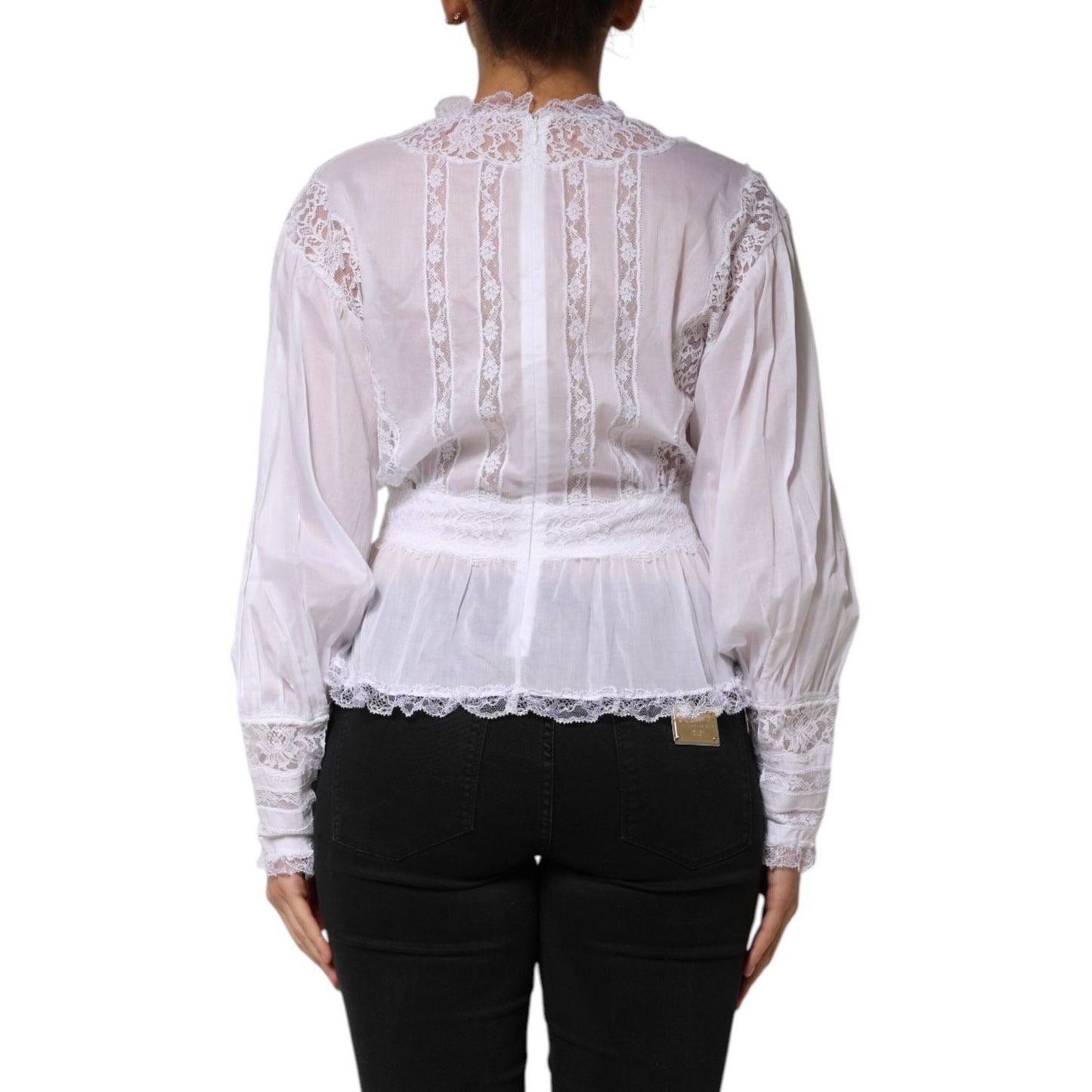 Dolce & Gabbana White Cotton Floral Lace Long Sleeves Top TSH90647-44
