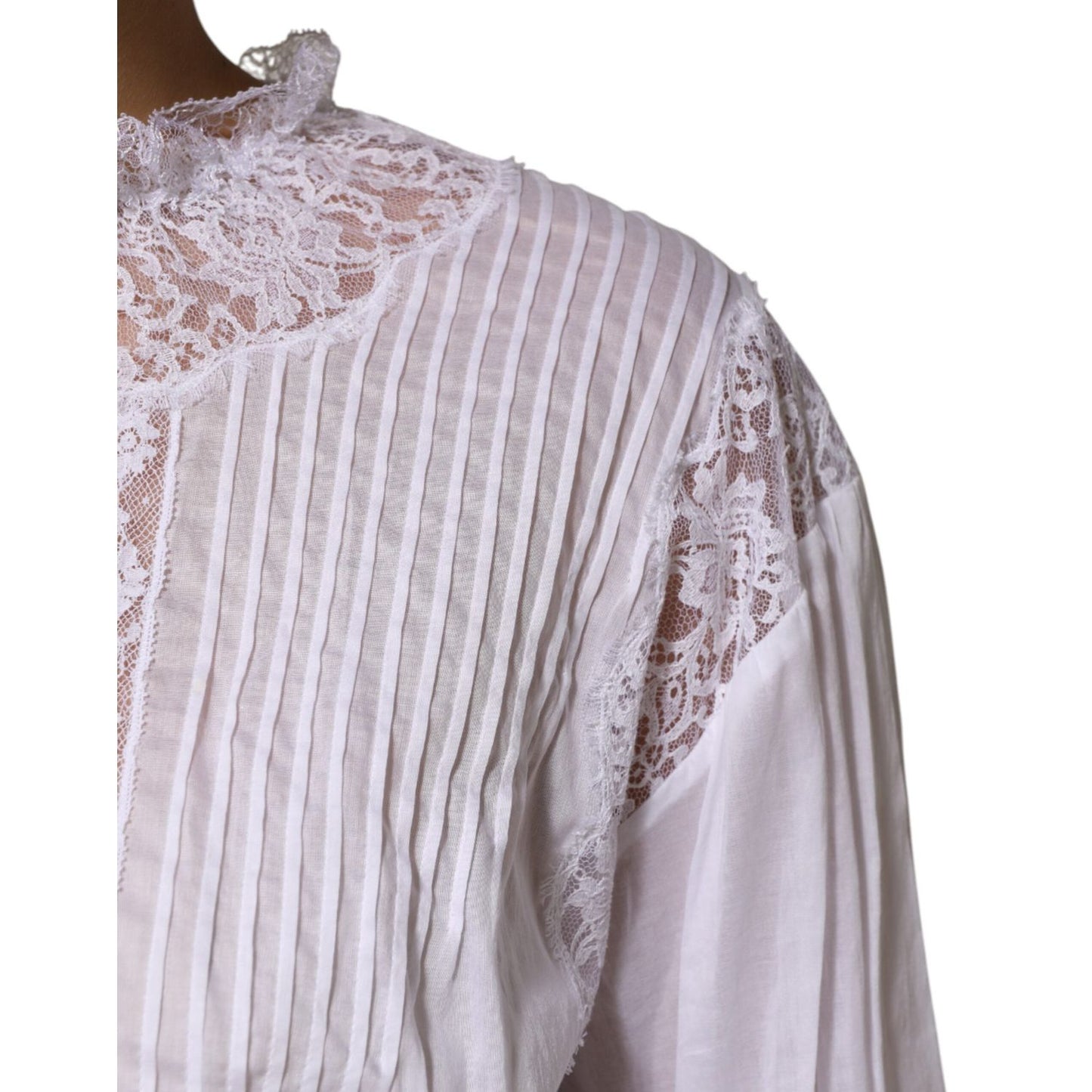 Dolce & Gabbana White Cotton Floral Lace Long Sleeves Top TSH90647-44