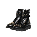 Dolce & Gabbana Black Studded Lace Up Mid Calf Boots Shoes MV7683-35