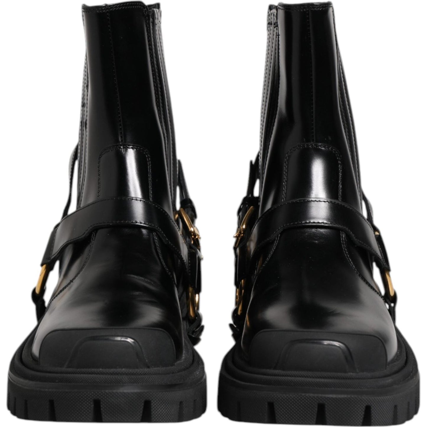 Dolce & Gabbana Black Leather Chelsea Men Short Boots Shoes MV7689-36