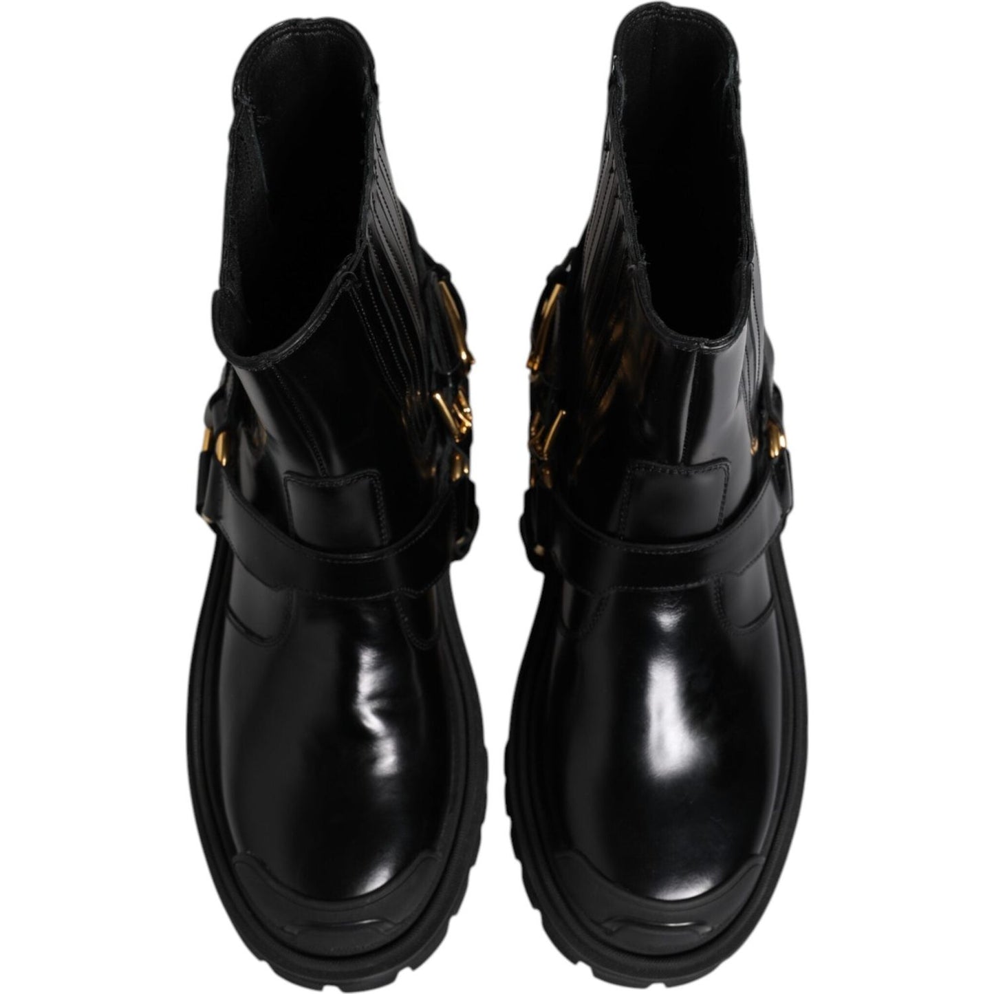 Dolce & Gabbana Black Leather Chelsea Men Short Boots Shoes MV7689-36