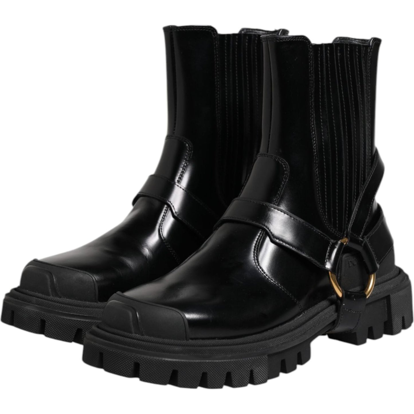 Dolce & Gabbana Black Leather Chelsea Men Short Boots Shoes MV7689-36