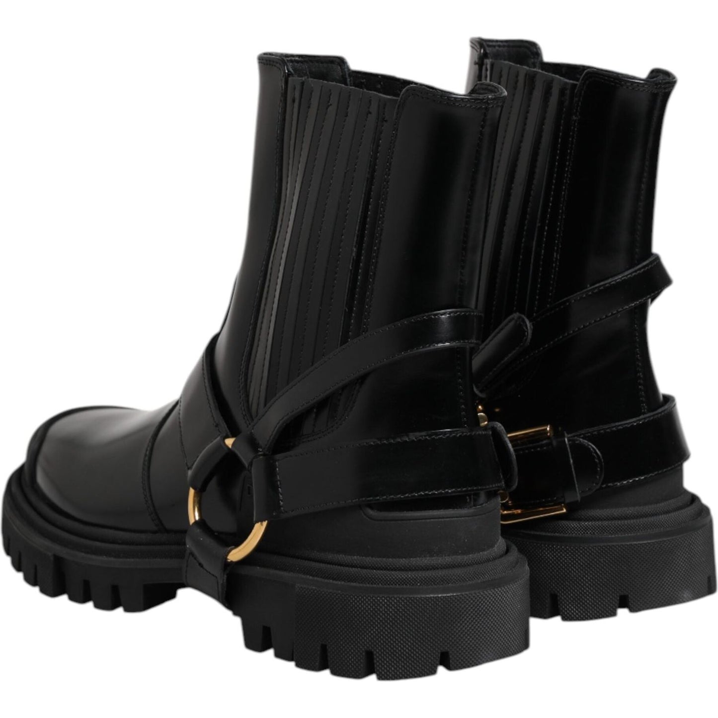 Dolce & Gabbana Black Leather Chelsea Men Short Boots Shoes MV7689-36