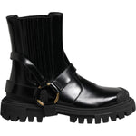 Dolce & Gabbana Black Leather Chelsea Men Short Boots Shoes MV7689-36