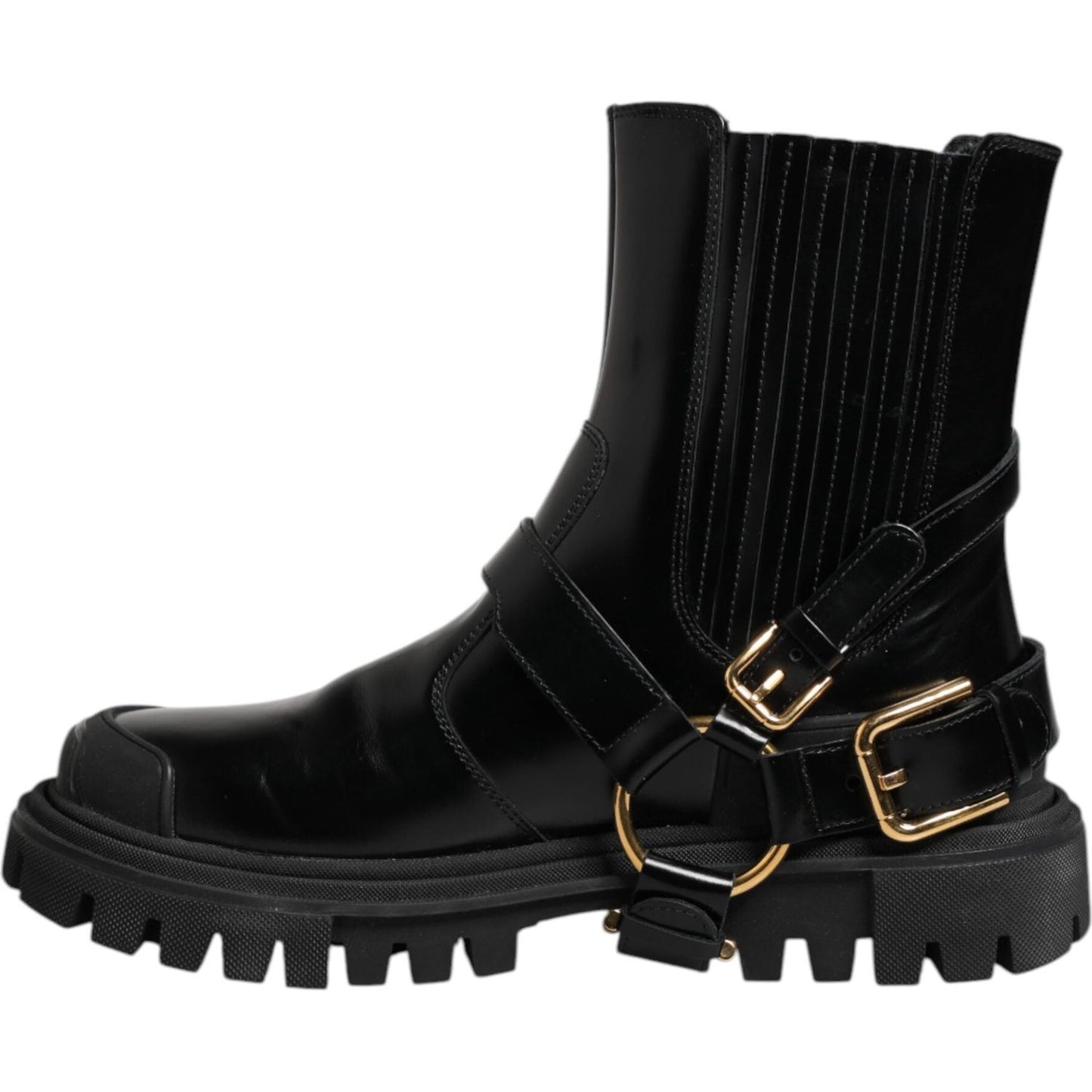 Dolce & Gabbana Black Leather Chelsea Men Short Boots Shoes MV7689-36