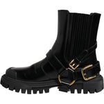 Dolce & Gabbana Black Leather Chelsea Men Short Boots Shoes MV7689-36