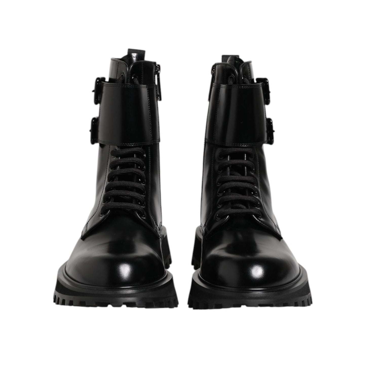 Dolce & Gabbana Black Leather Lace Up Mid Calf Boots Shoes MV7735-42