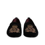 Dolce & Gabbana Black Velvet Gold Crown Mens Loafers Shoes MV7628-48