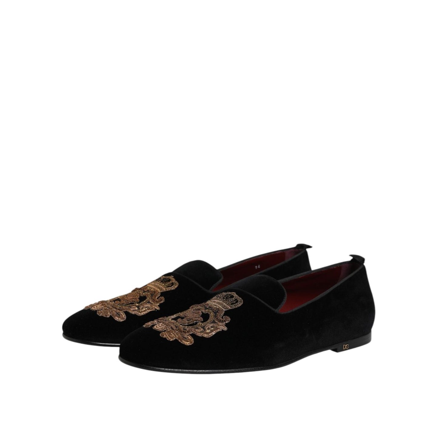 Dolce & Gabbana Black Velvet Gold Crown Mens Loafers Shoes MV7628-48