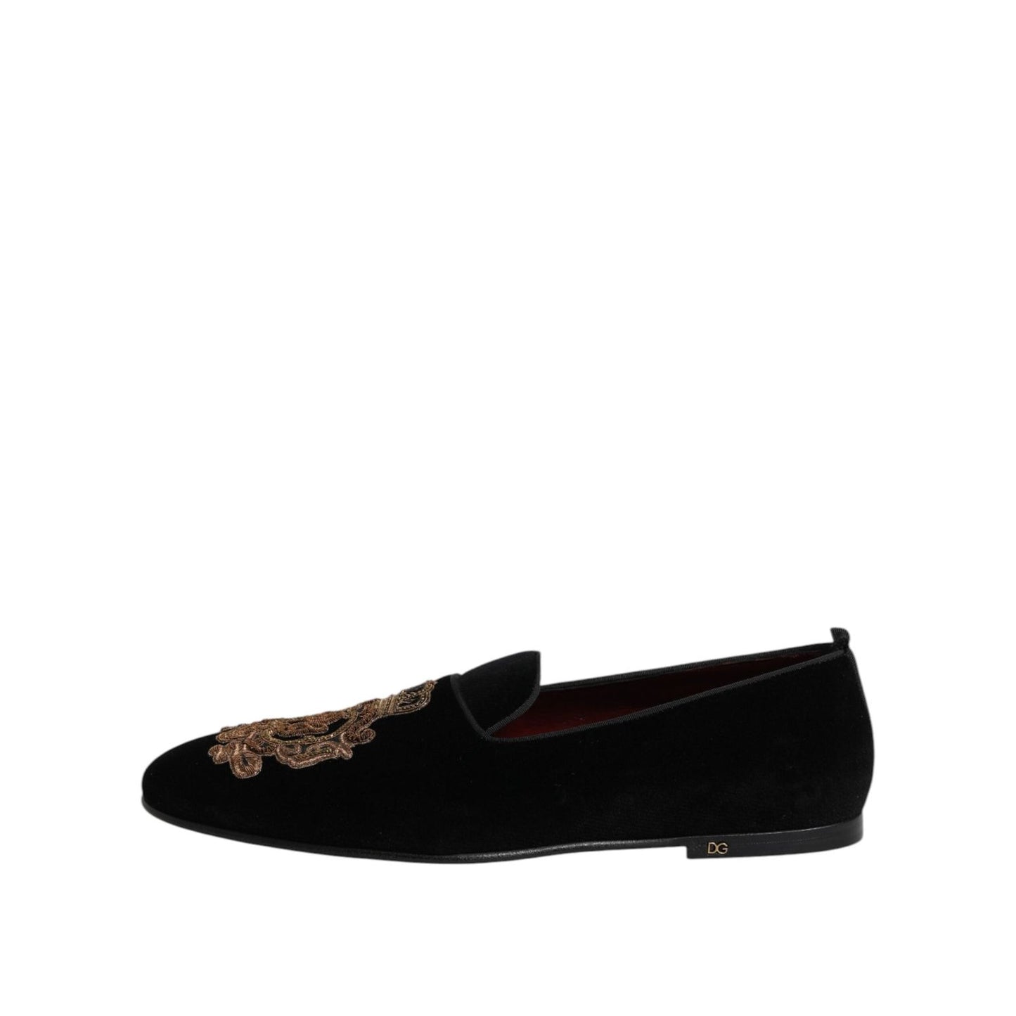 Dolce & Gabbana Black Velvet Gold Crown Mens Loafers Shoes MV7628-48