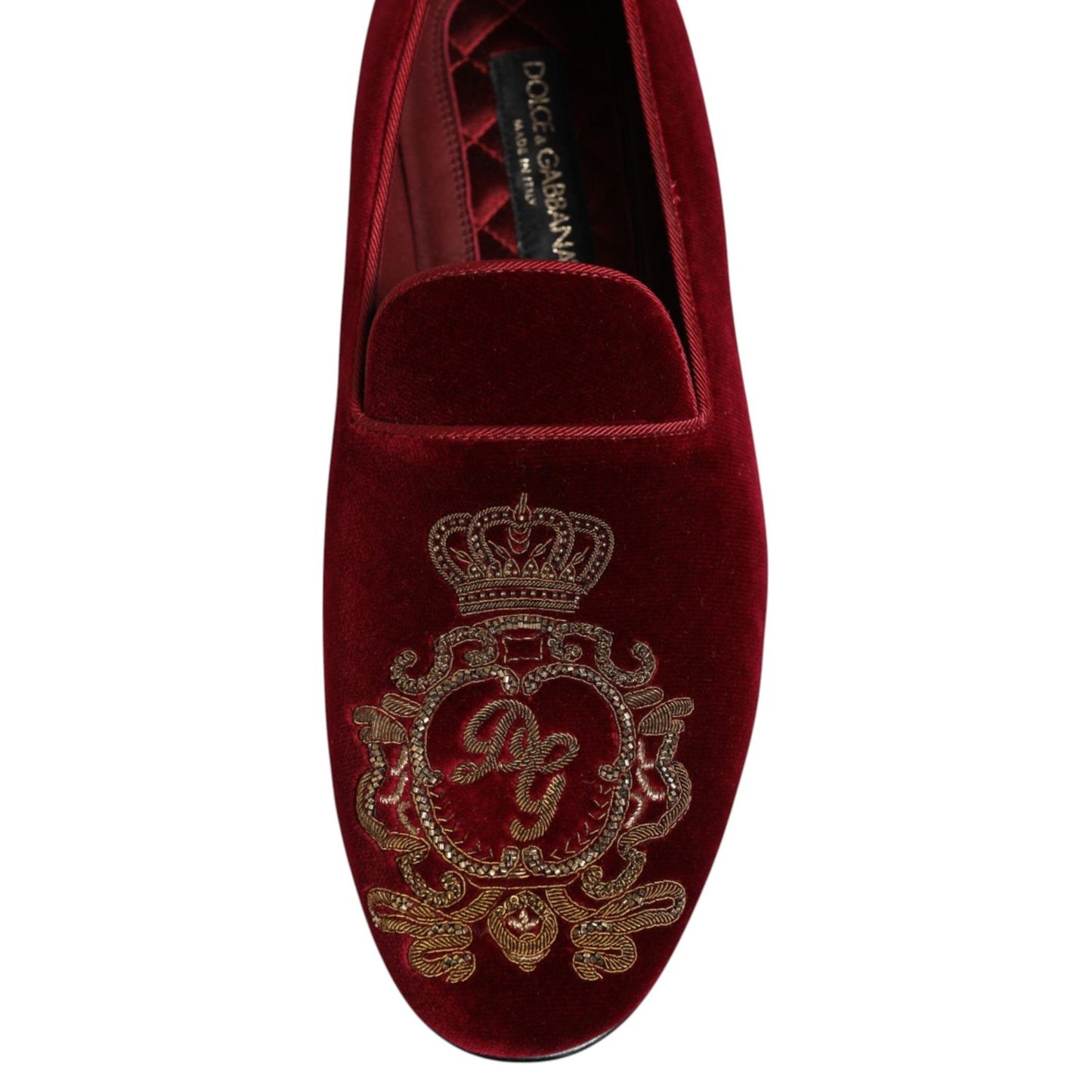 Dolce & Gabbana Red Velvet Gold Crown Mens Loafers Shoes MV7809-42