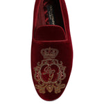 Dolce & Gabbana Red Velvet Gold Crown Mens Loafers Shoes MV7809-42