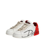 Dolce & Gabbana White Red Leather Logo Low Top Sneakers Shoes MV7597-40