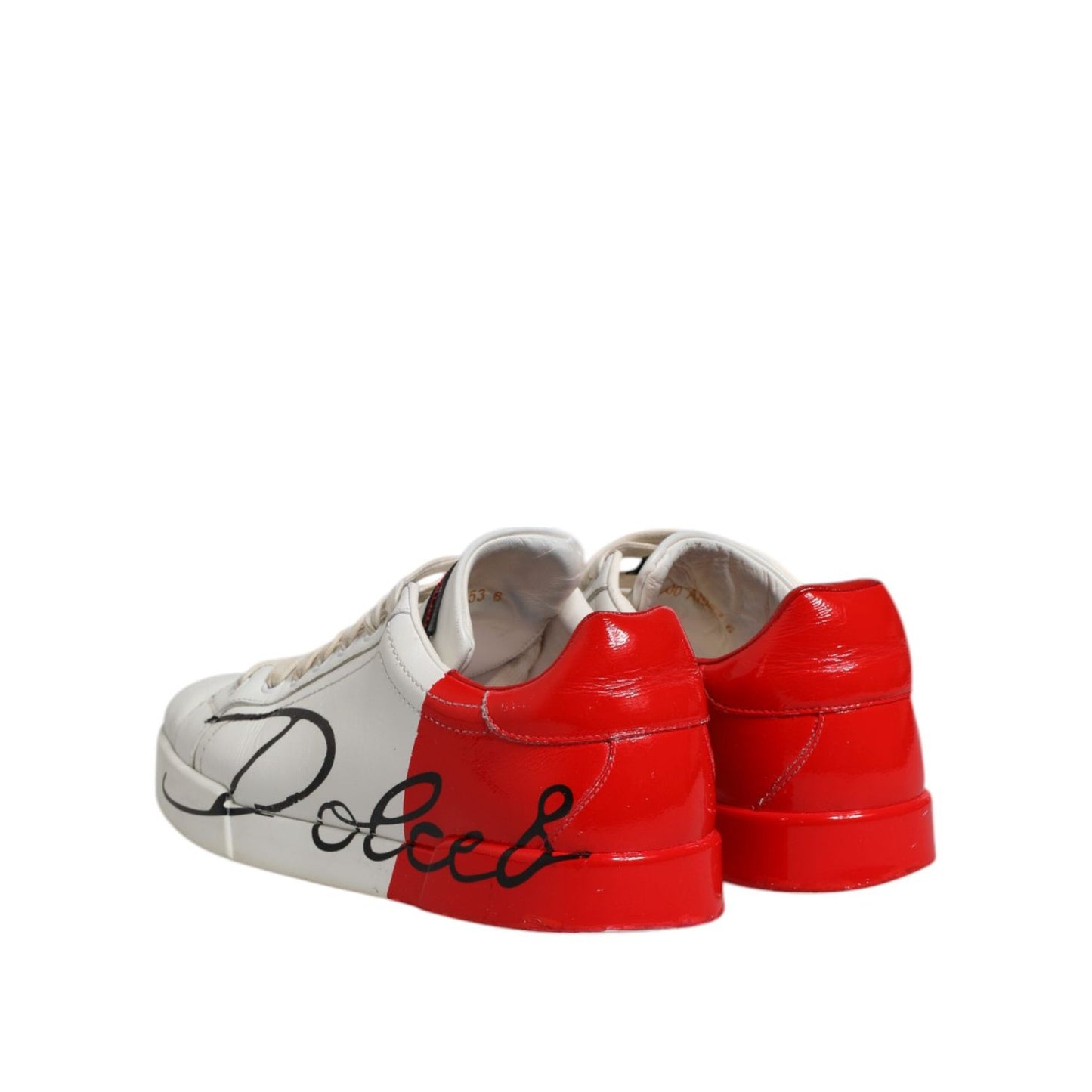 Dolce & Gabbana White Red Leather Logo Low Top Sneakers Shoes MV7597-40