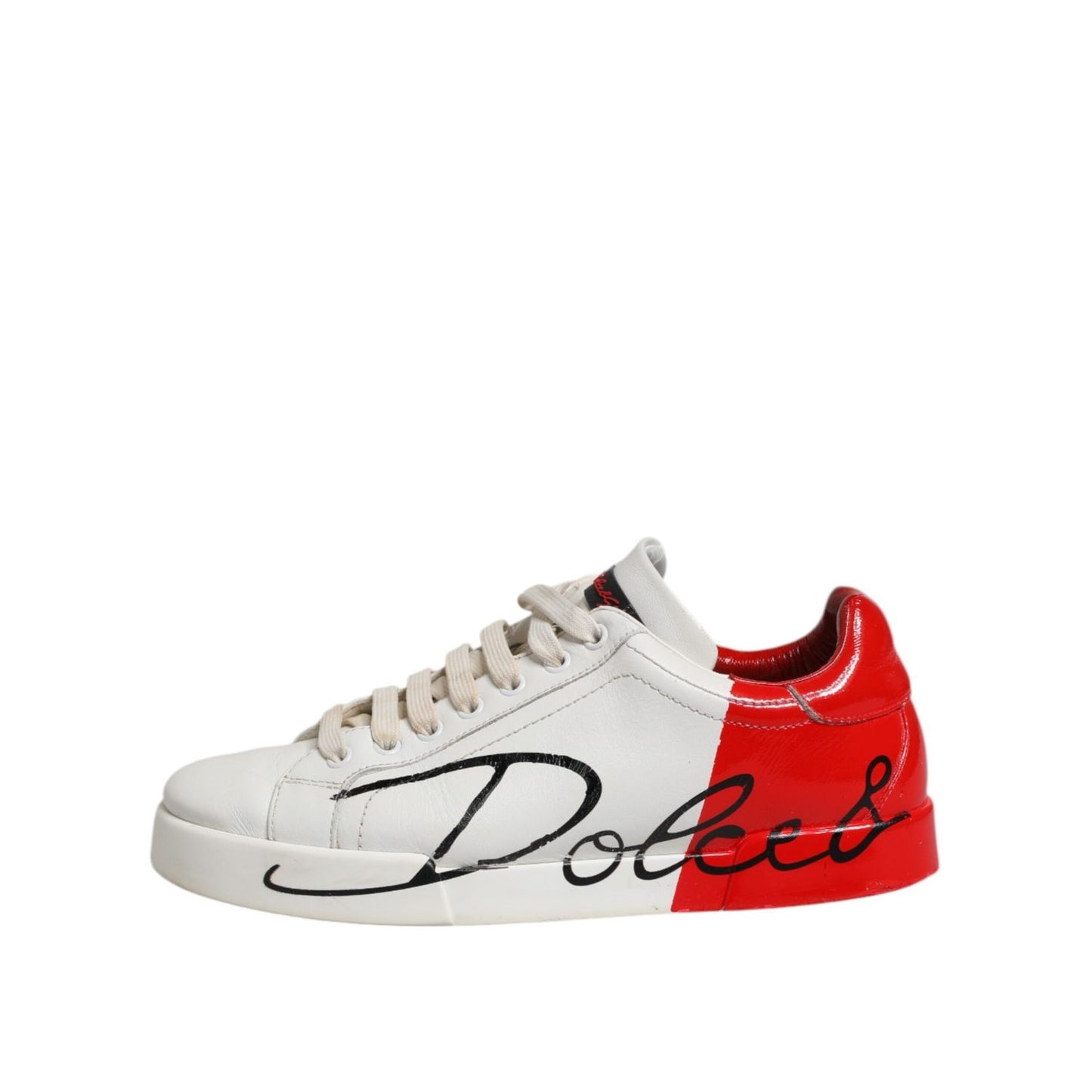 Dolce & Gabbana White Red Leather Logo Low Top Sneakers Shoes MV7597-40