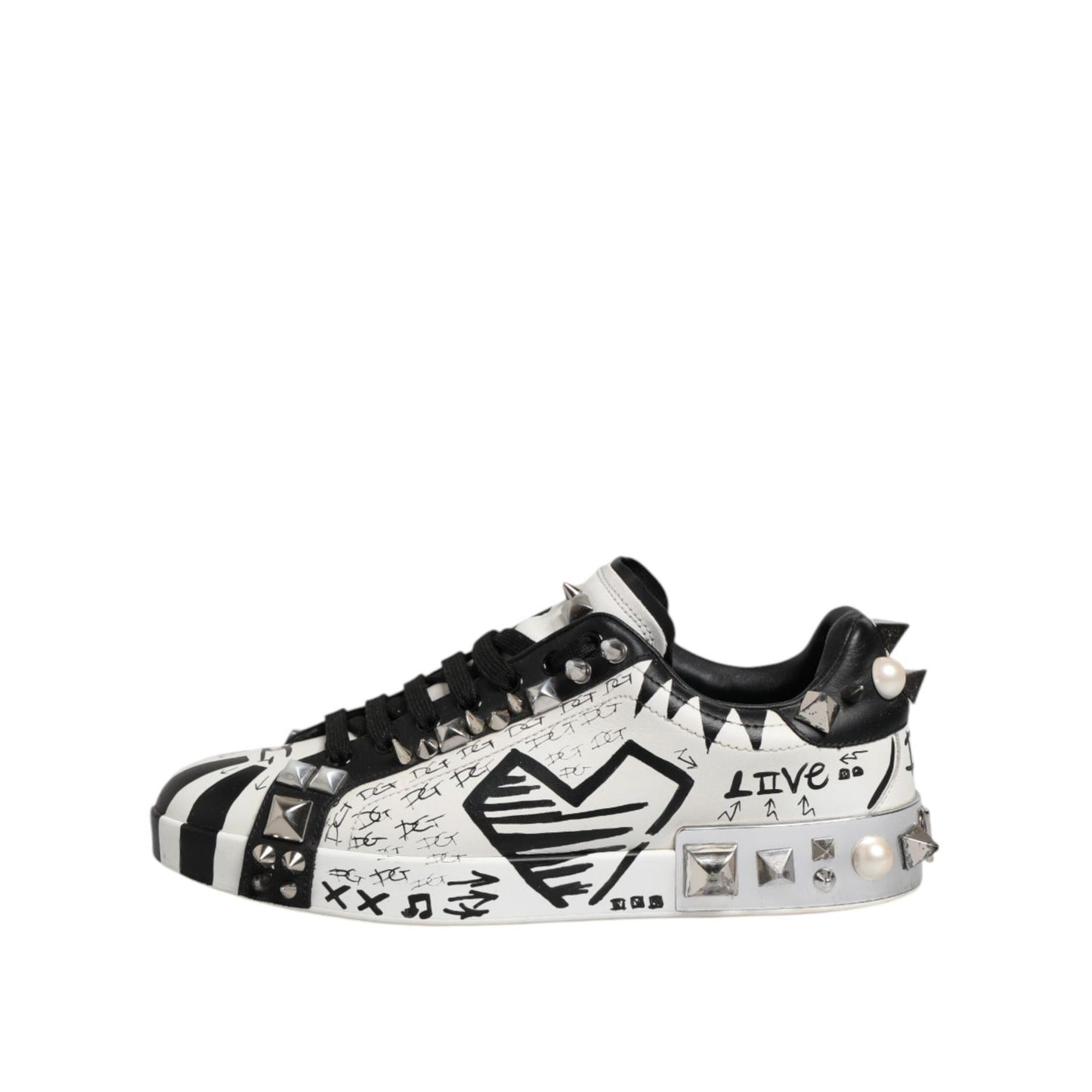 Dolce & Gabbana Black White Studded Low Top Sneakers Shoes MV7600-41