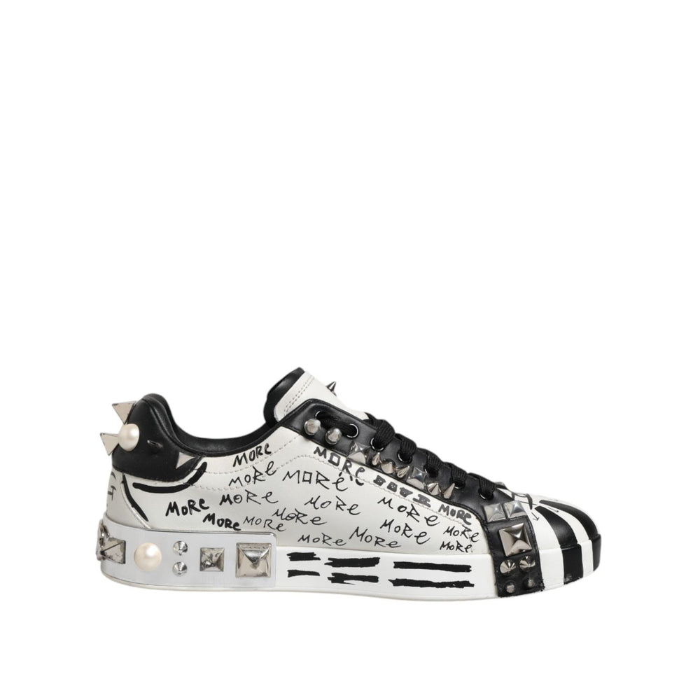 Dolce & Gabbana Black White Studded Low Top Sneakers Shoes MV7600-41