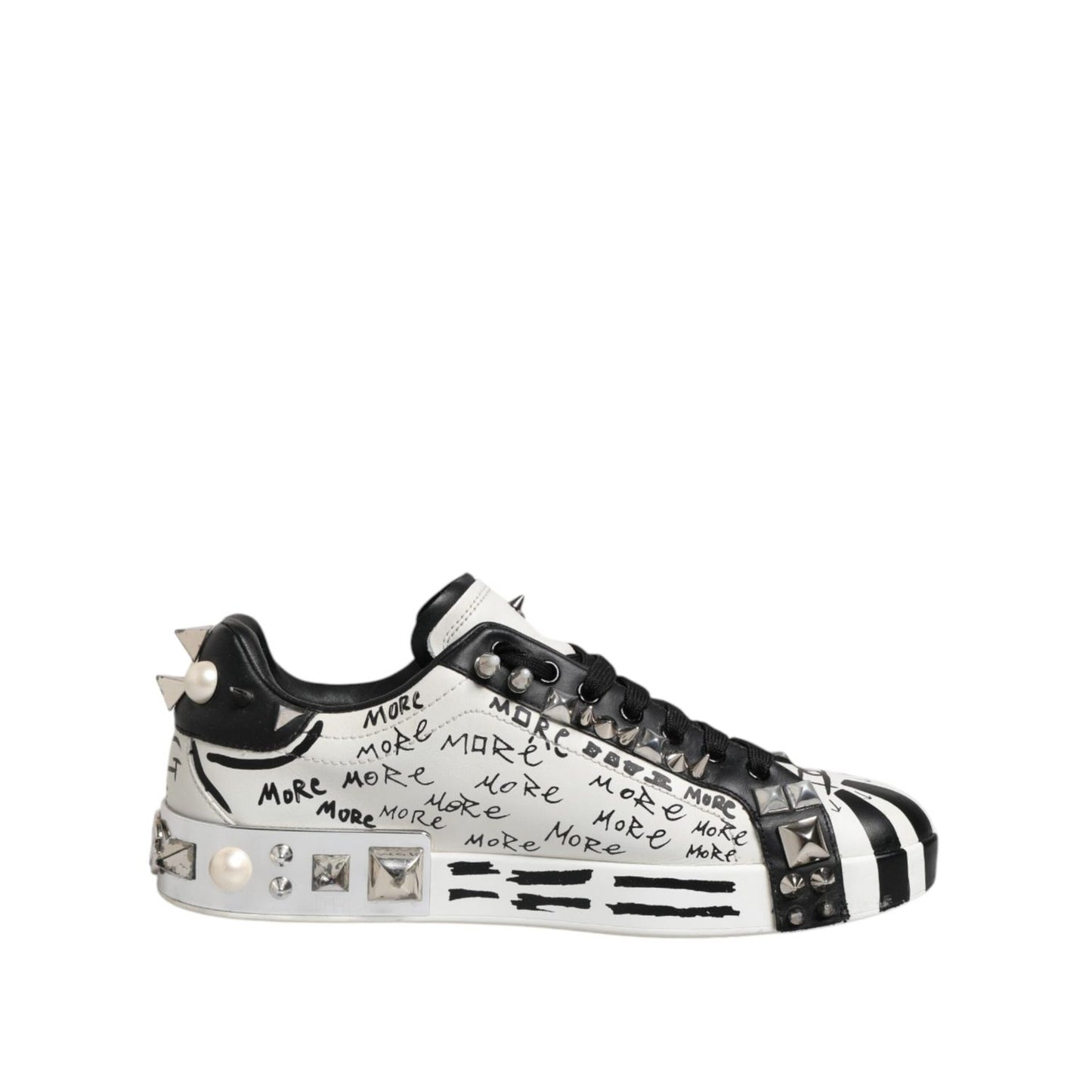 Dolce & Gabbana Black White Studded Low Top Sneakers Shoes MV7600-41