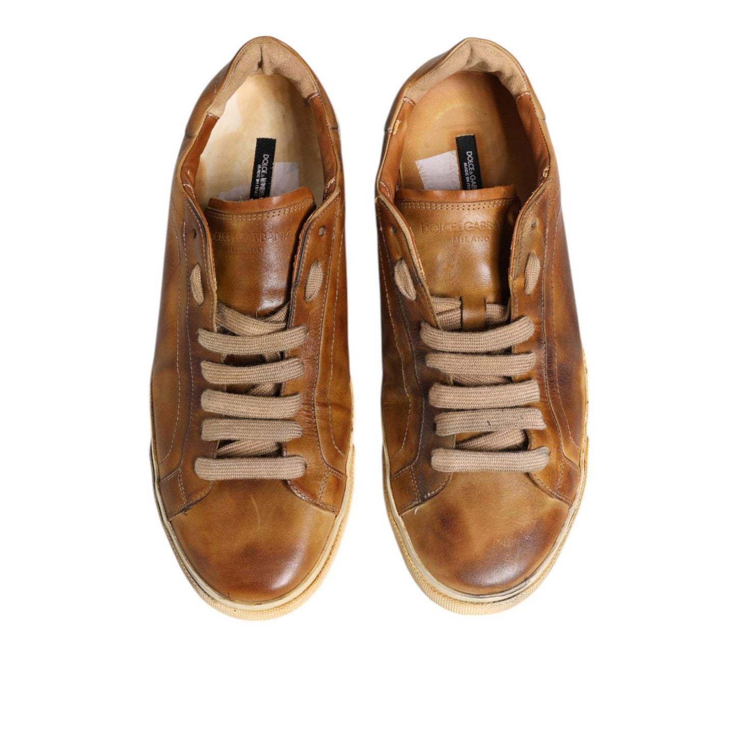Dolce & Gabbana Brown Leather Low Top Men Sneakers Shoes MV7680-43.5