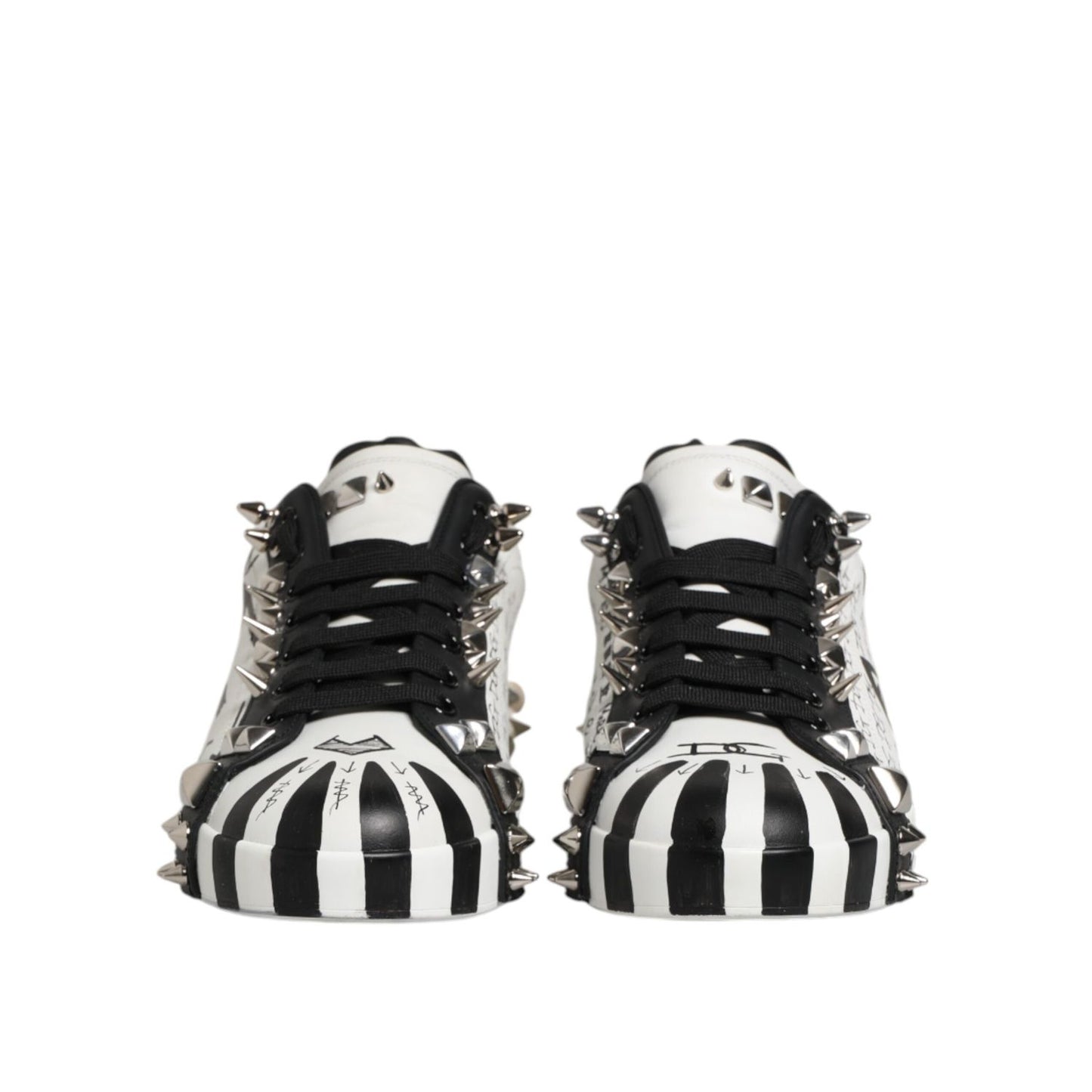 Dolce & Gabbana Black White Studded Low Top Sneakers Shoes MV7739-43
