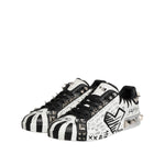 Dolce & Gabbana Black White Studded Low Top Sneakers Shoes MV7739-43