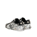 Dolce & Gabbana Black White Studded Low Top Sneakers Shoes MV7739-43