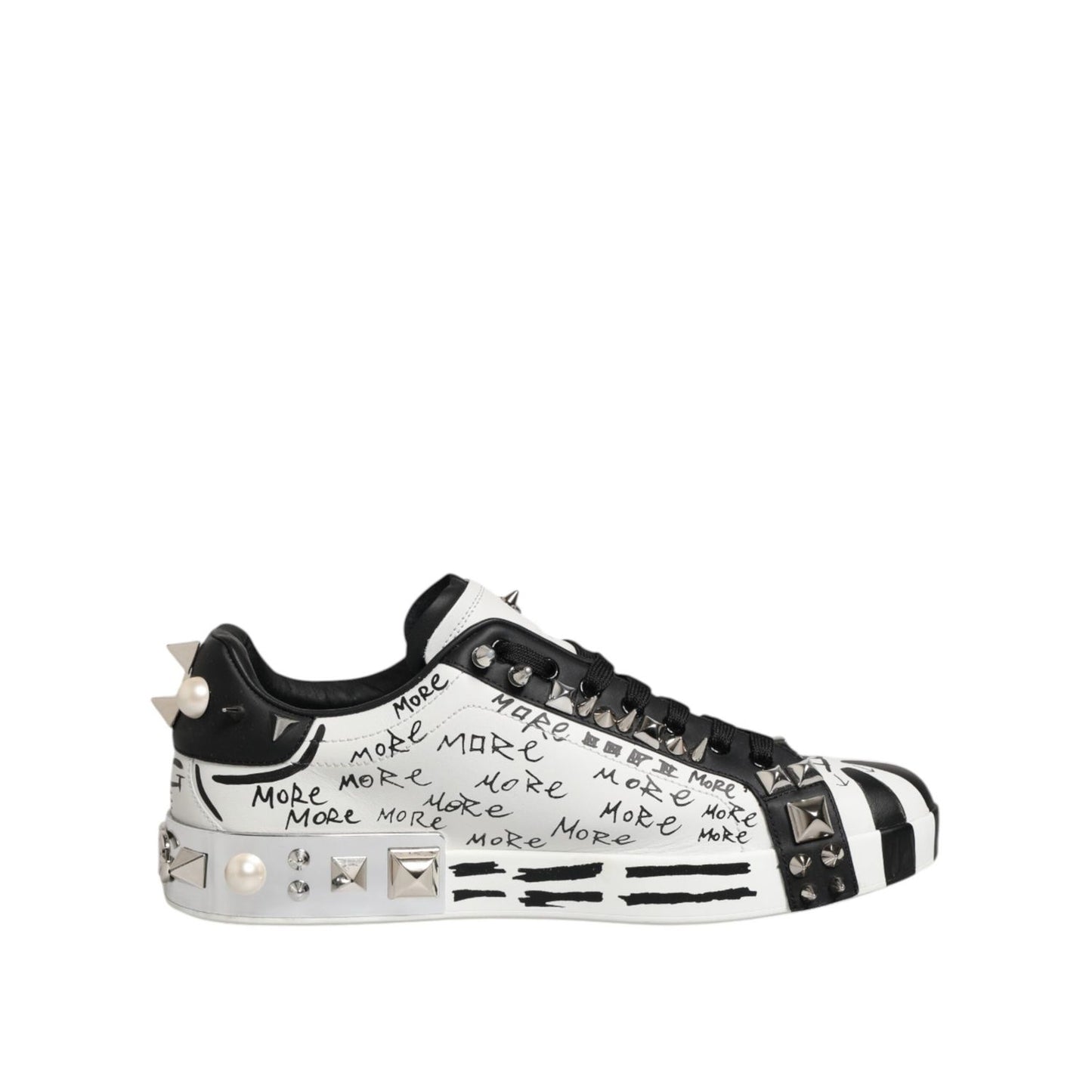 Dolce & Gabbana Black White Studded Low Top Sneakers Shoes MV7739-43