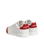 Dolce & Gabbana White Red Leather Lace Up Sneakers Shoes MV7767-41.5