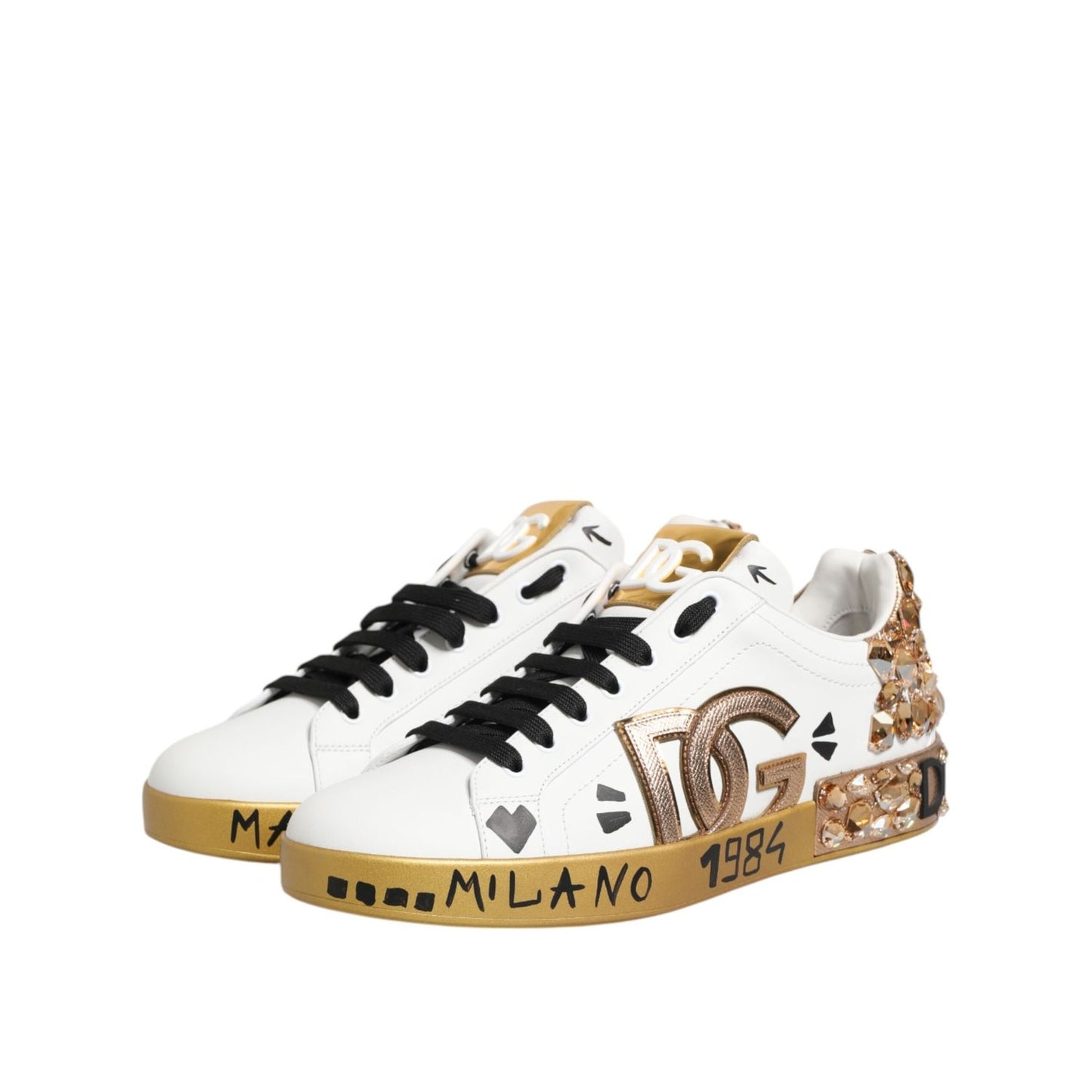 Dolce & Gabbana White Gold Crystal Portofino Sneakers Shoes MV7799-40.5