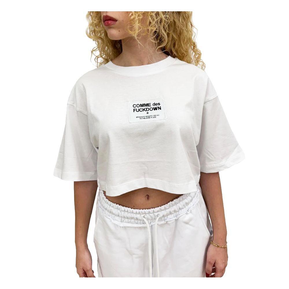 Comme Des Fuckdown White Cotton Tops & T-Shirt CO-15822-IT36|XXS