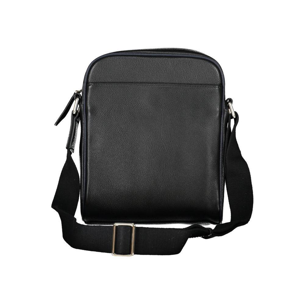 La Martina Black Leather Shoulder Bag LA-20552