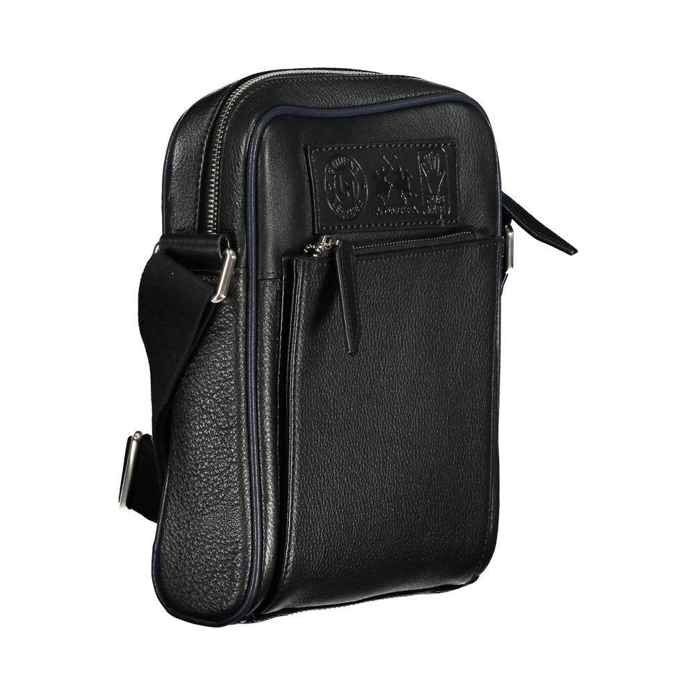 La Martina Black Leather Shoulder Bag LA-20552