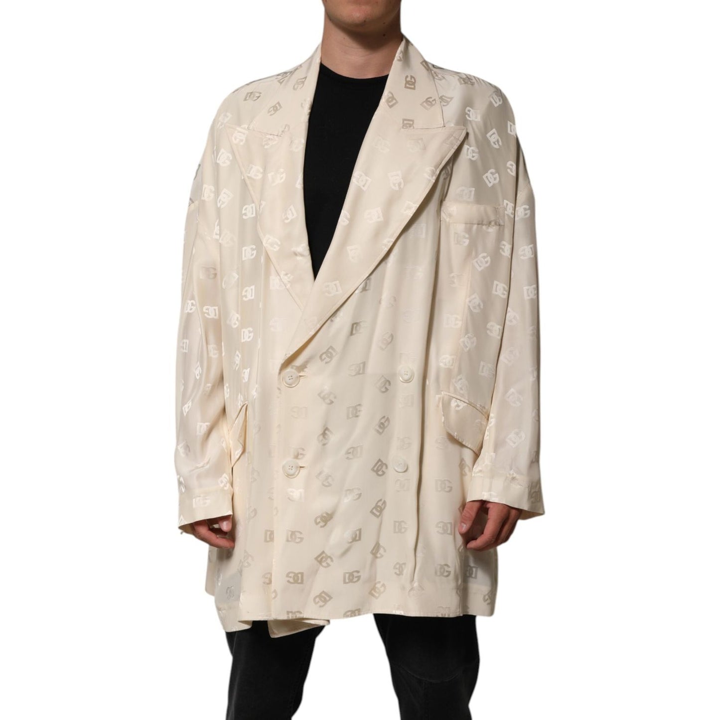 Dolce & Gabbana Beige Polyester Logo Monogram Coat Jacket JKT41512-50
