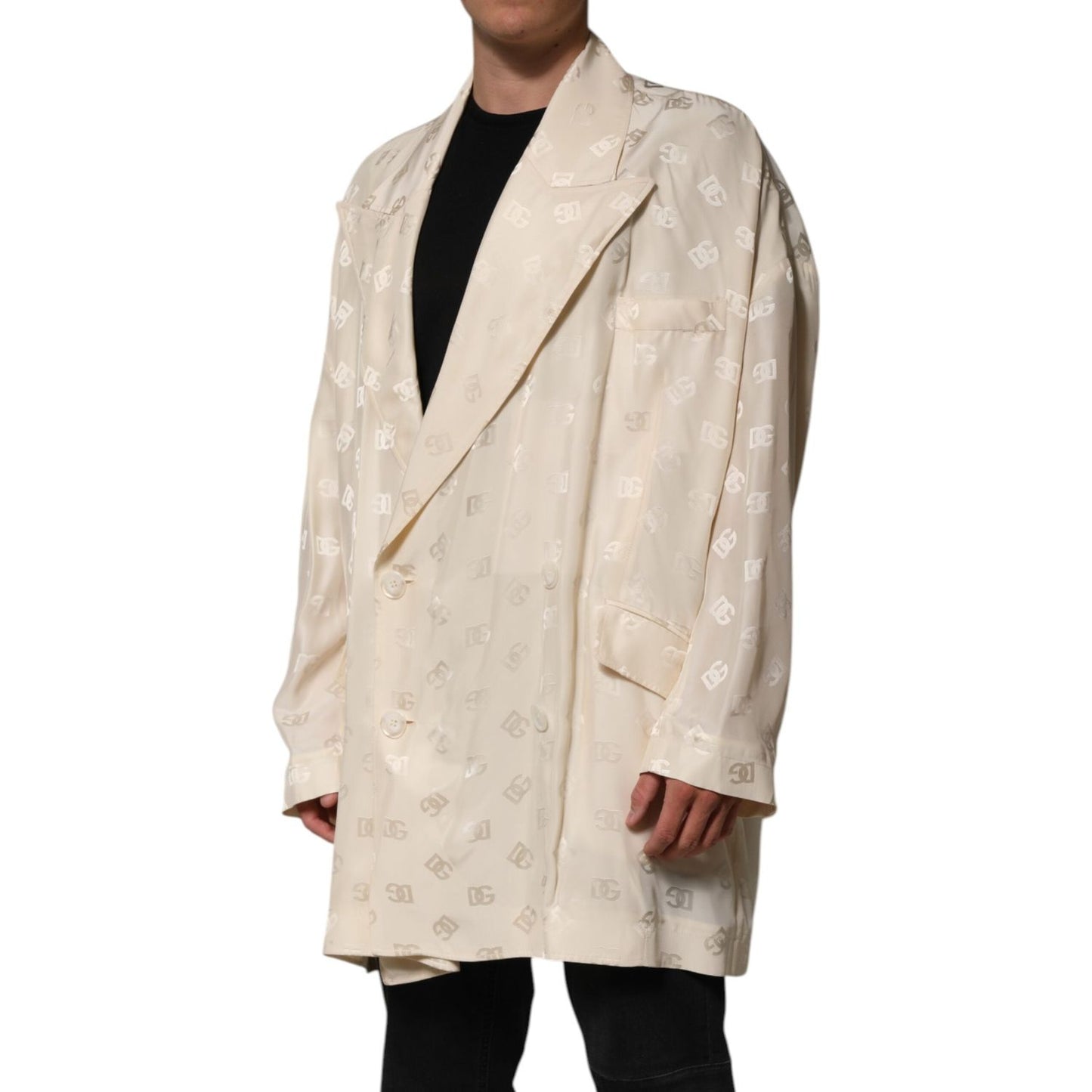 Dolce & Gabbana Beige Polyester Logo Monogram Coat Jacket JKT41512-50