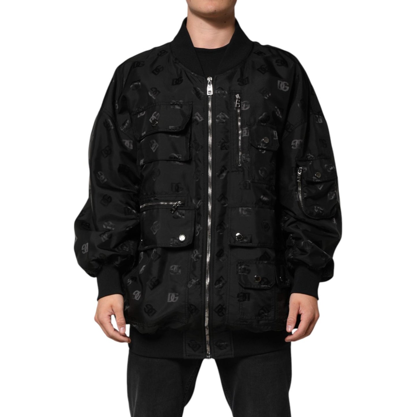 Dolce & Gabbana Black Cargo Windbraker Logo Mania Jacket JKT41521-58