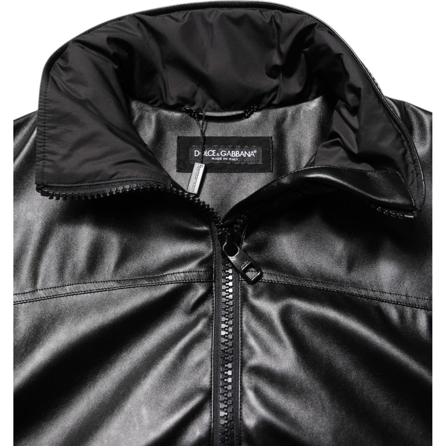 Dolce & Gabbana Black Polyester Logo Plaque Bomber Jacket JKT41527-48