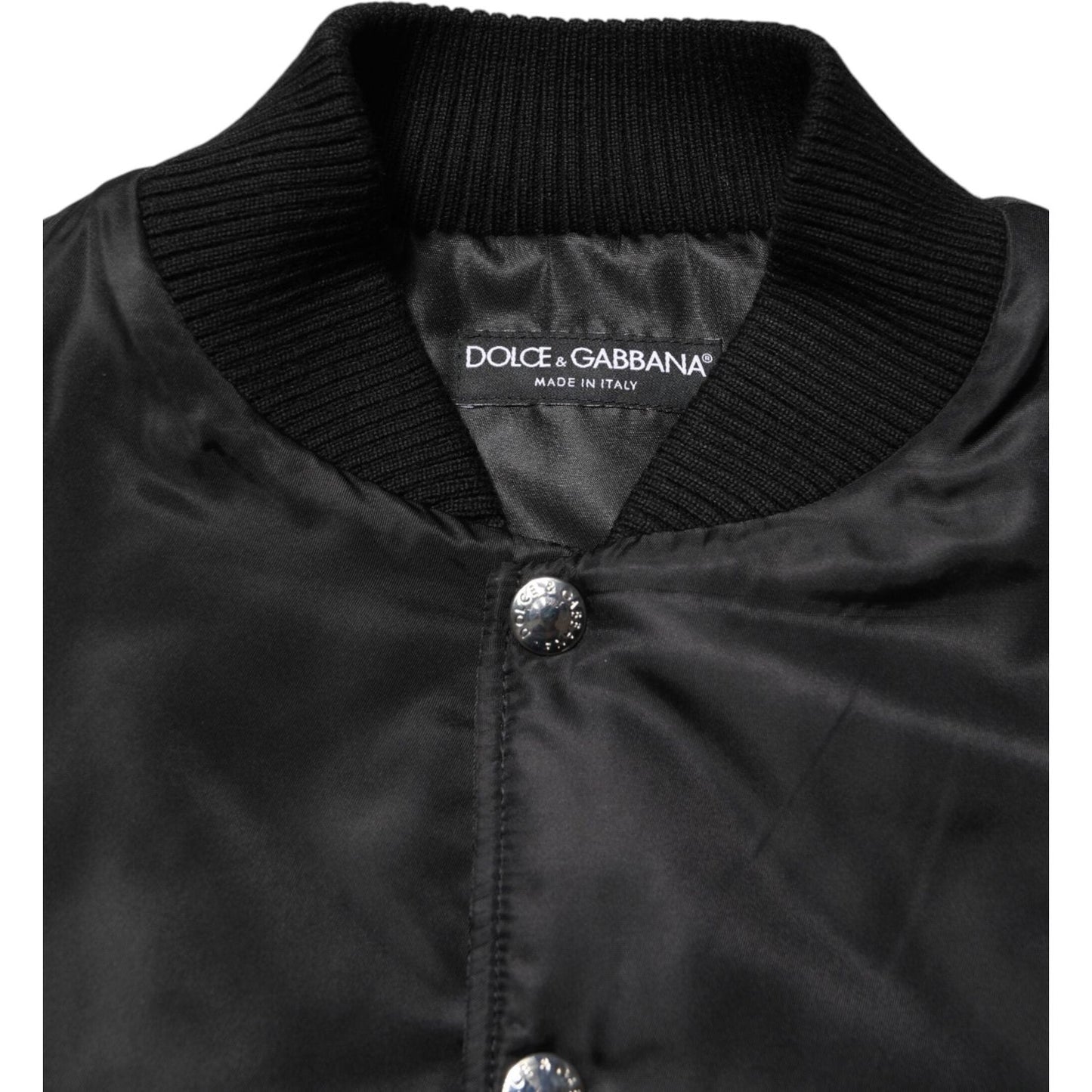 Dolce & Gabbana Black Polyester Logo Plaque Bomber Jacket JKT41534-50
