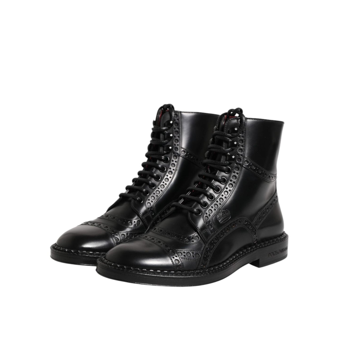 Dolce & Gabbana Black Leather Lace Up Mid Calf Boots Shoes MV7374-41