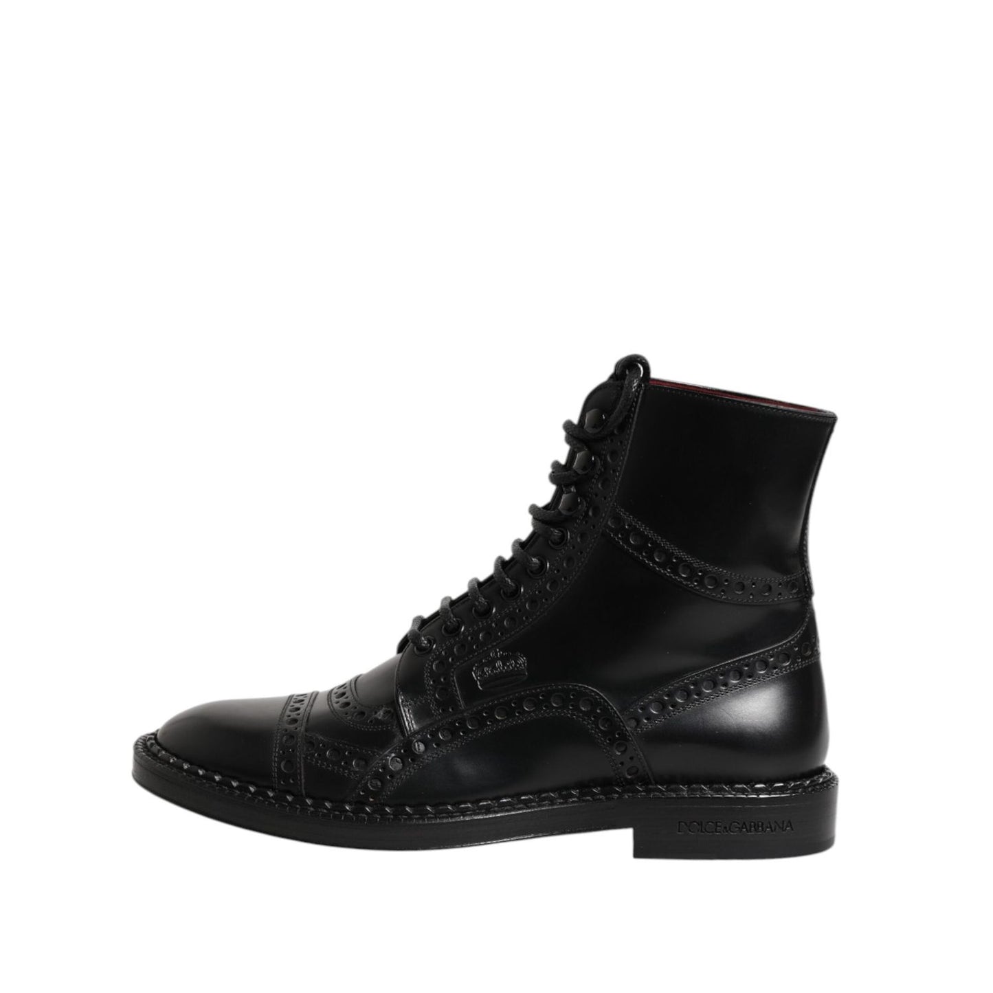 Dolce & Gabbana Black Leather Lace Up Mid Calf Boots Shoes MV7374-41