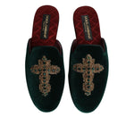 Dolce & Gabbana Green Velvet Cross Embellished Slippers Shoes MV7387-39