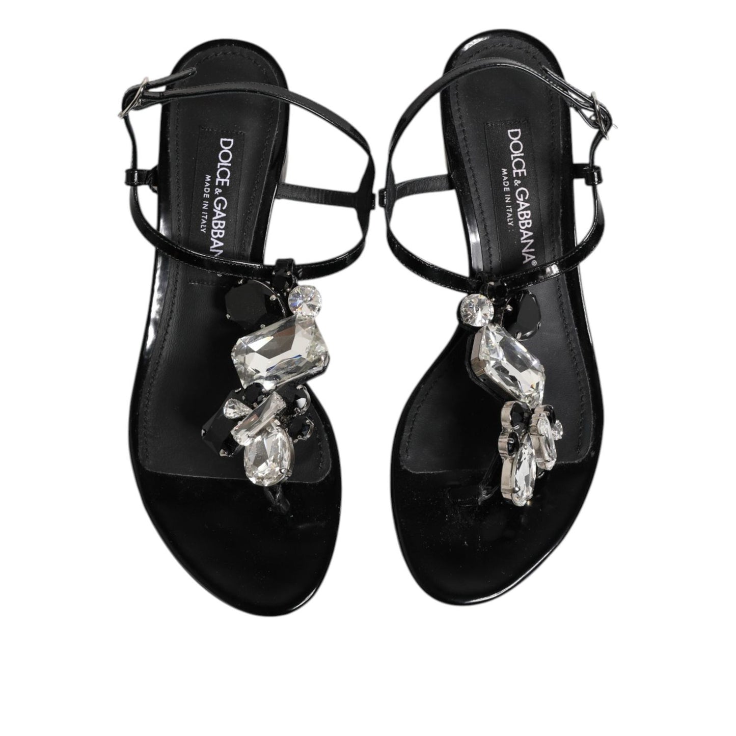 Dolce & Gabbana Black Leather Crystal Ankle Strap Sandals Shoes LA12752-35.5