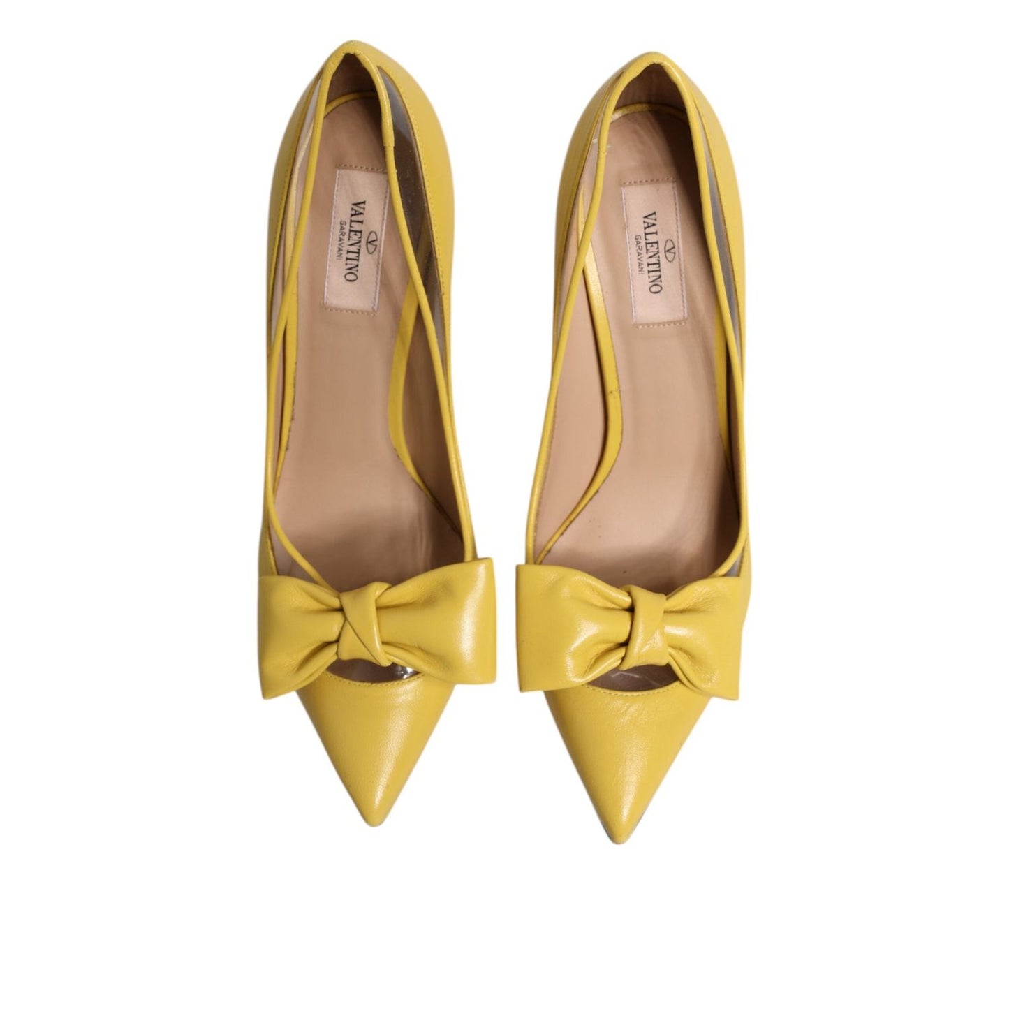Valentino Yellow Patent Leather PVC Bow Heels Pumps Shoes